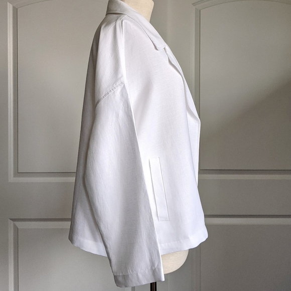 Eileen Fisher Jacket Open Front Double Breasted Notch Collar Linen White M NWT - Picture 6 of 12